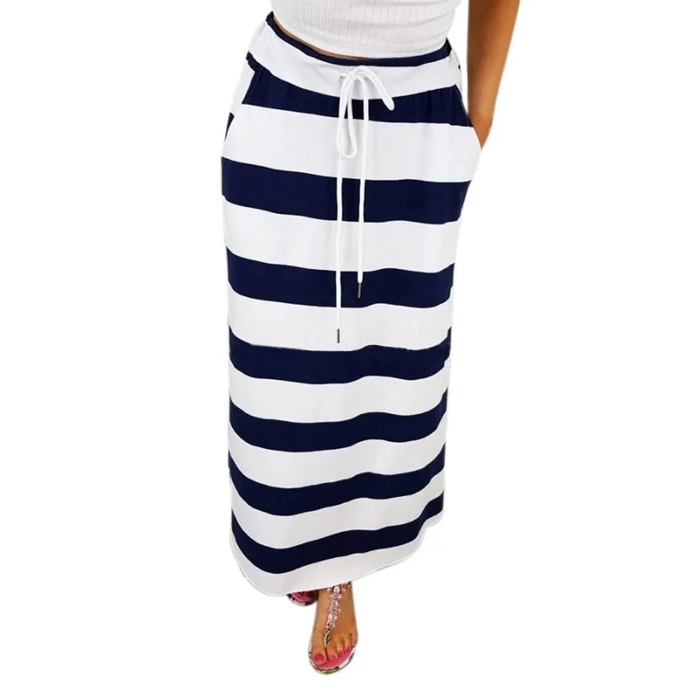 Stripe Hight Waist Maxi Long Skirt