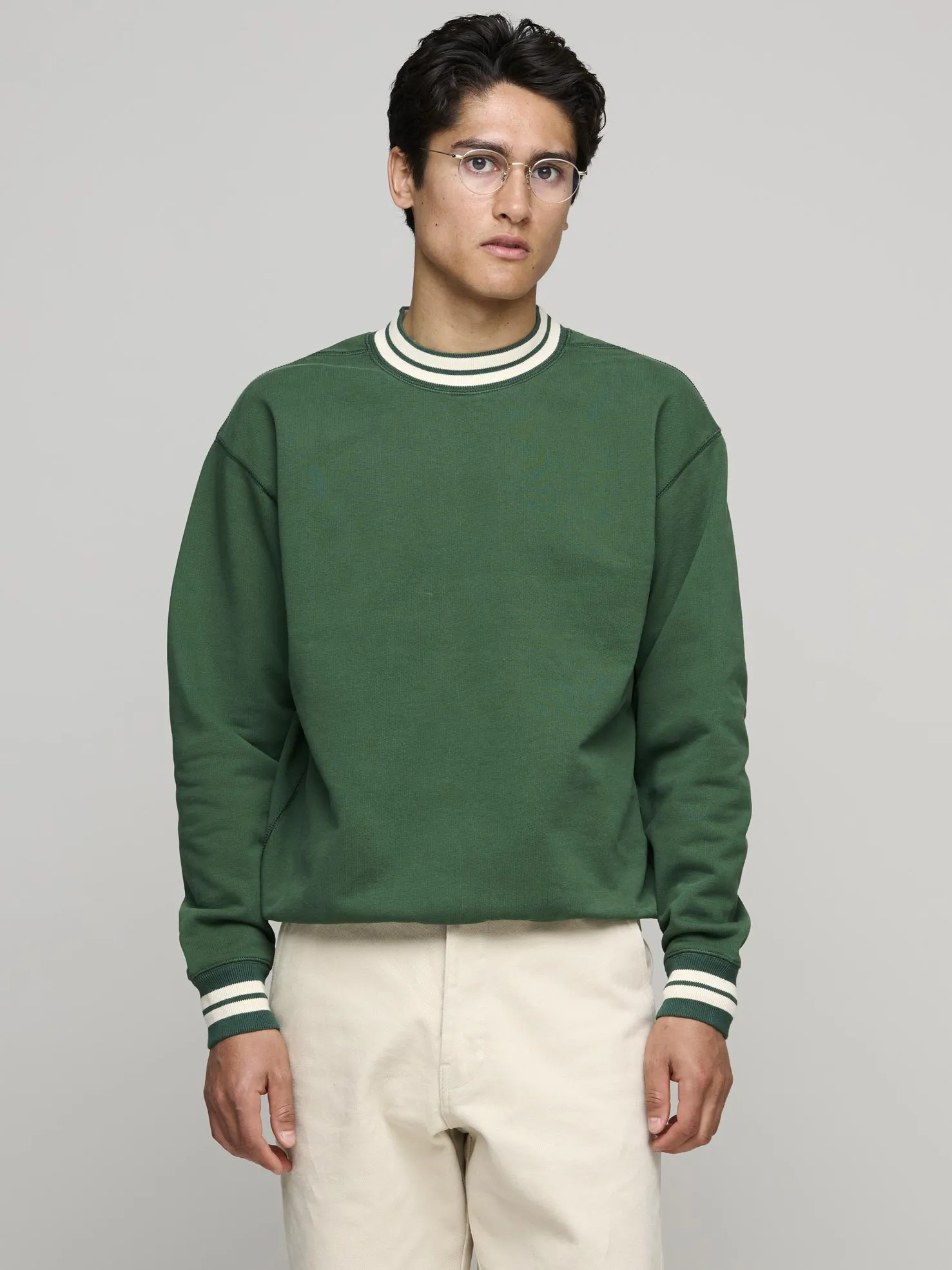 Striped Rib L/S Sweatshirt, Green & Ecru