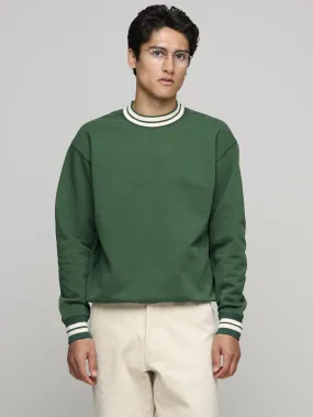 Striped Rib L/S Sweatshirt, Green & Ecru