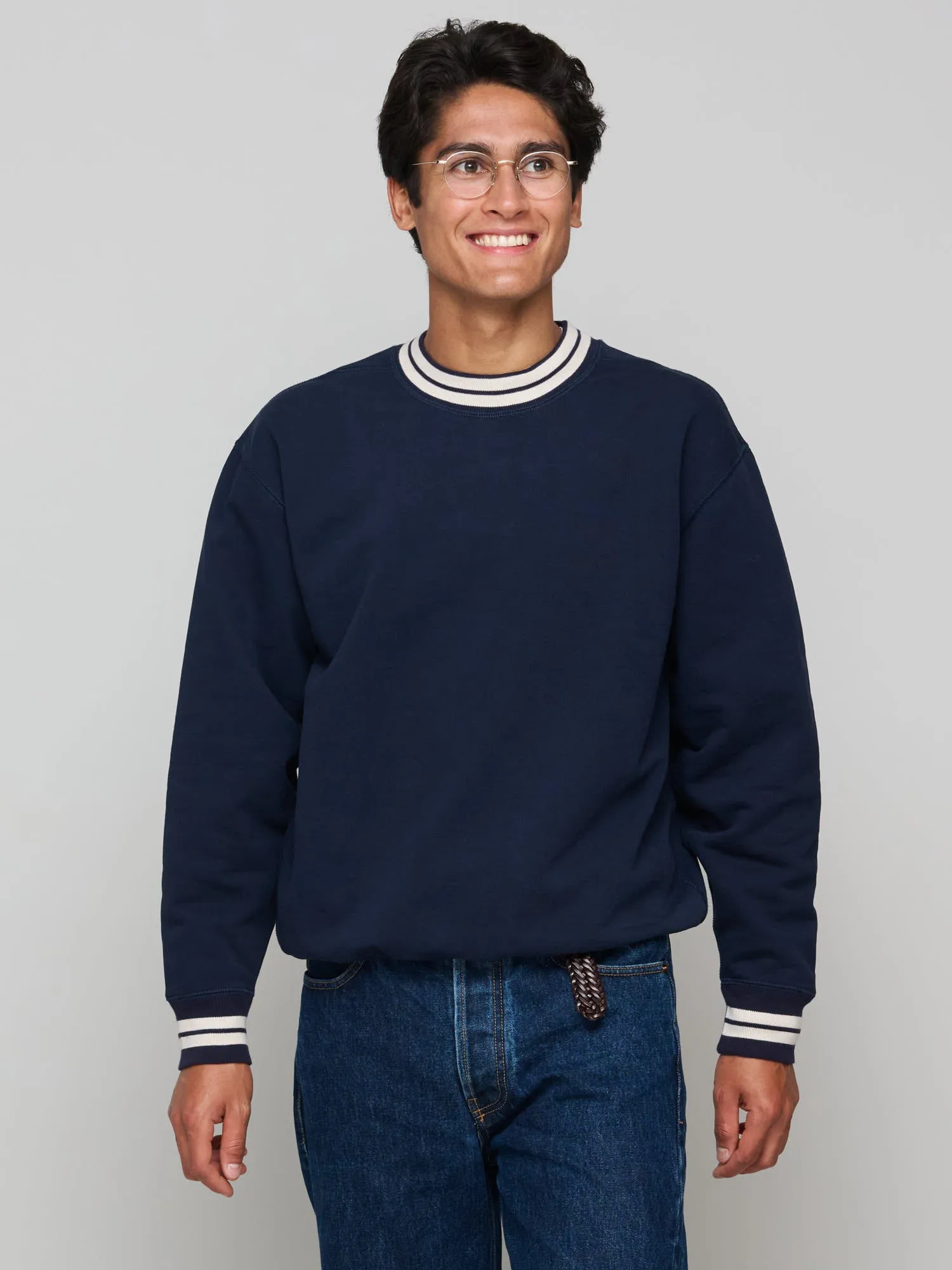 Striped Rib L/S Sweatshirt, Navy