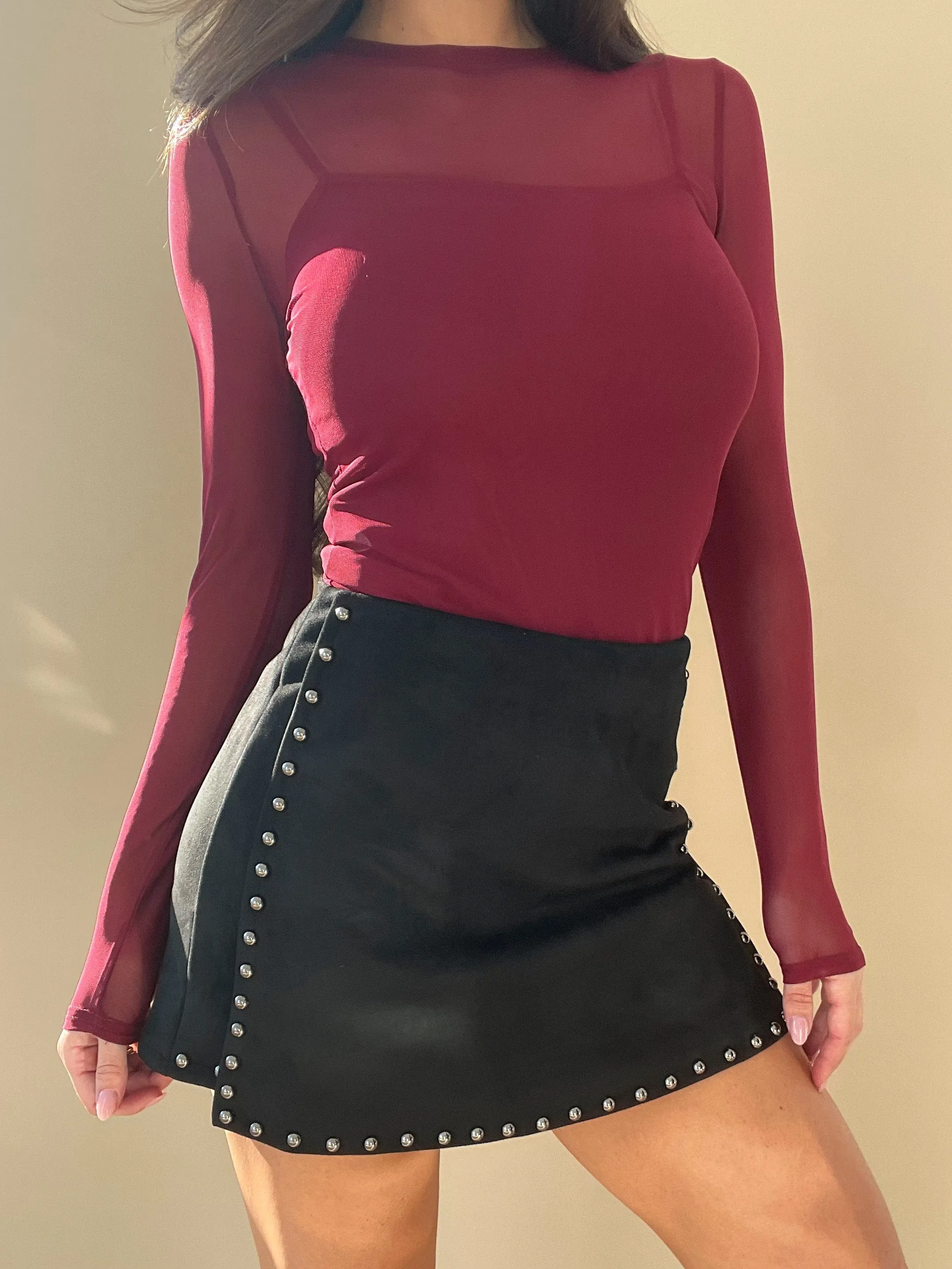 Studded Suede Skort