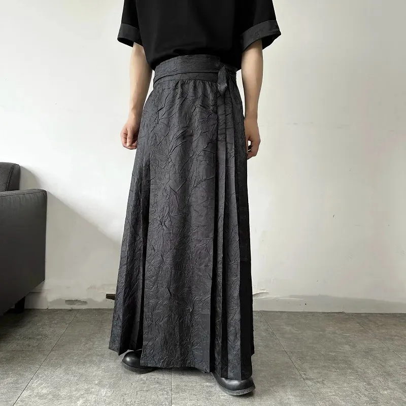 Summer textured pleated men's and women's tied horse face skirt trend pleated long skirt P