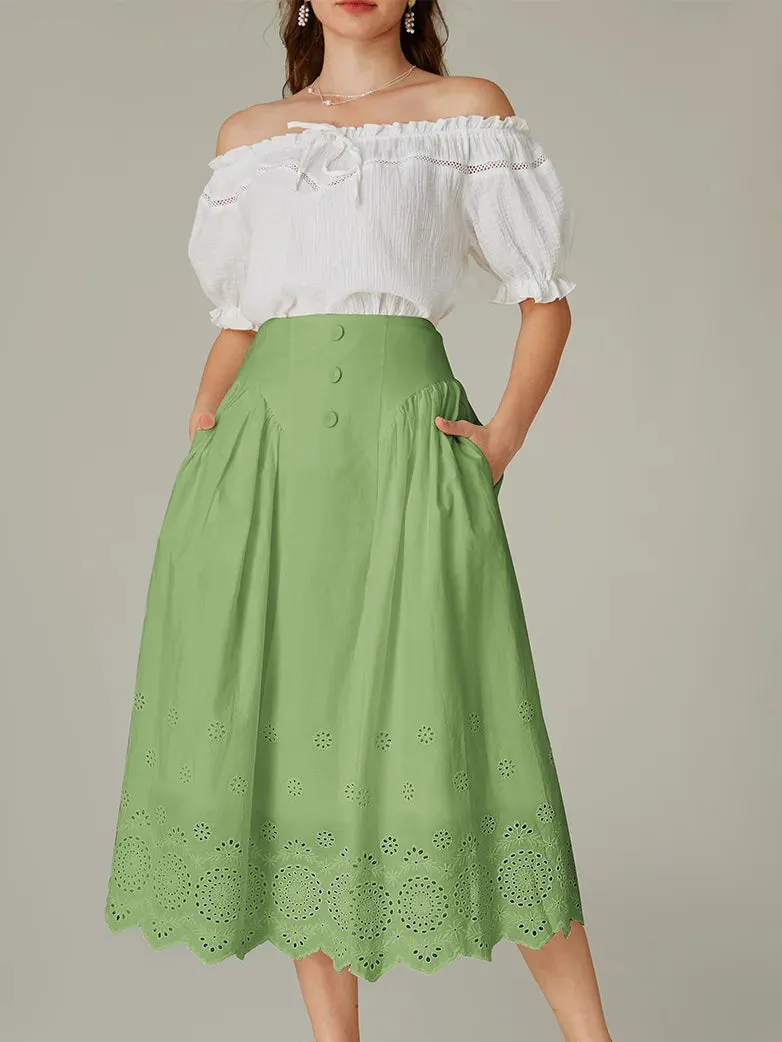 Super Soft:Women Cotton Button Decor Skirt