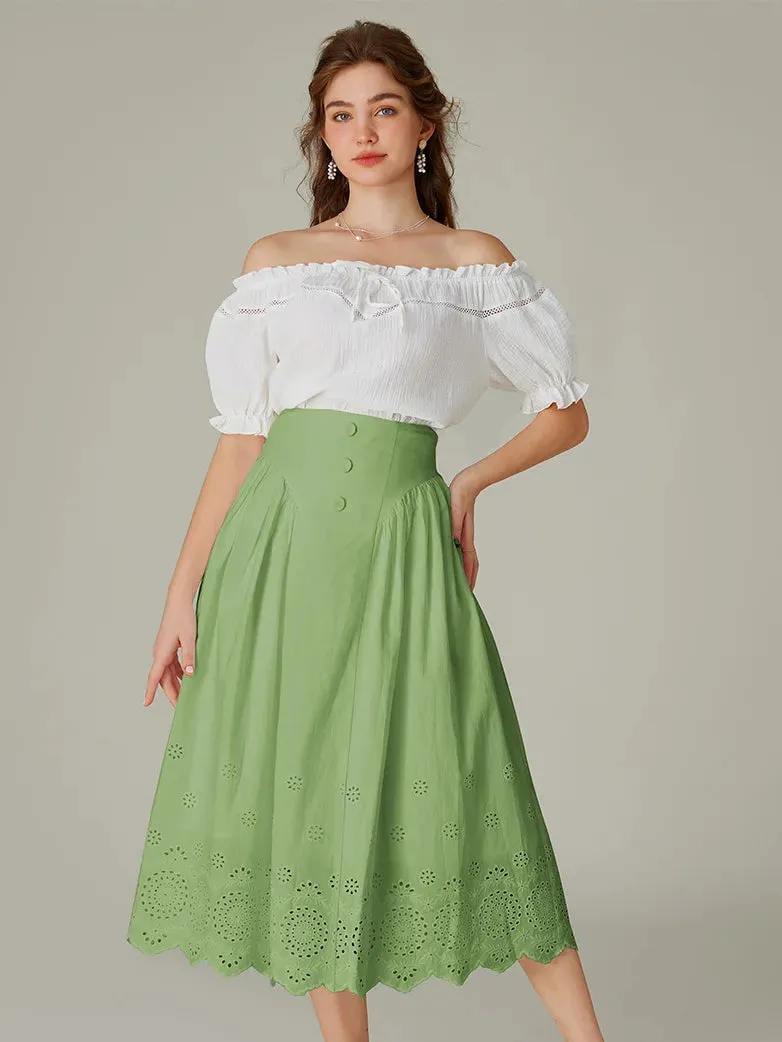 Super Soft:Women Cotton Button Decor Skirt