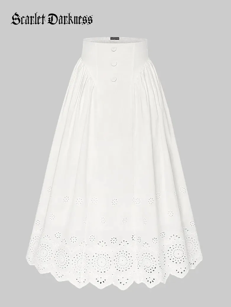 Super Soft:Women Cotton Button Decor Skirt