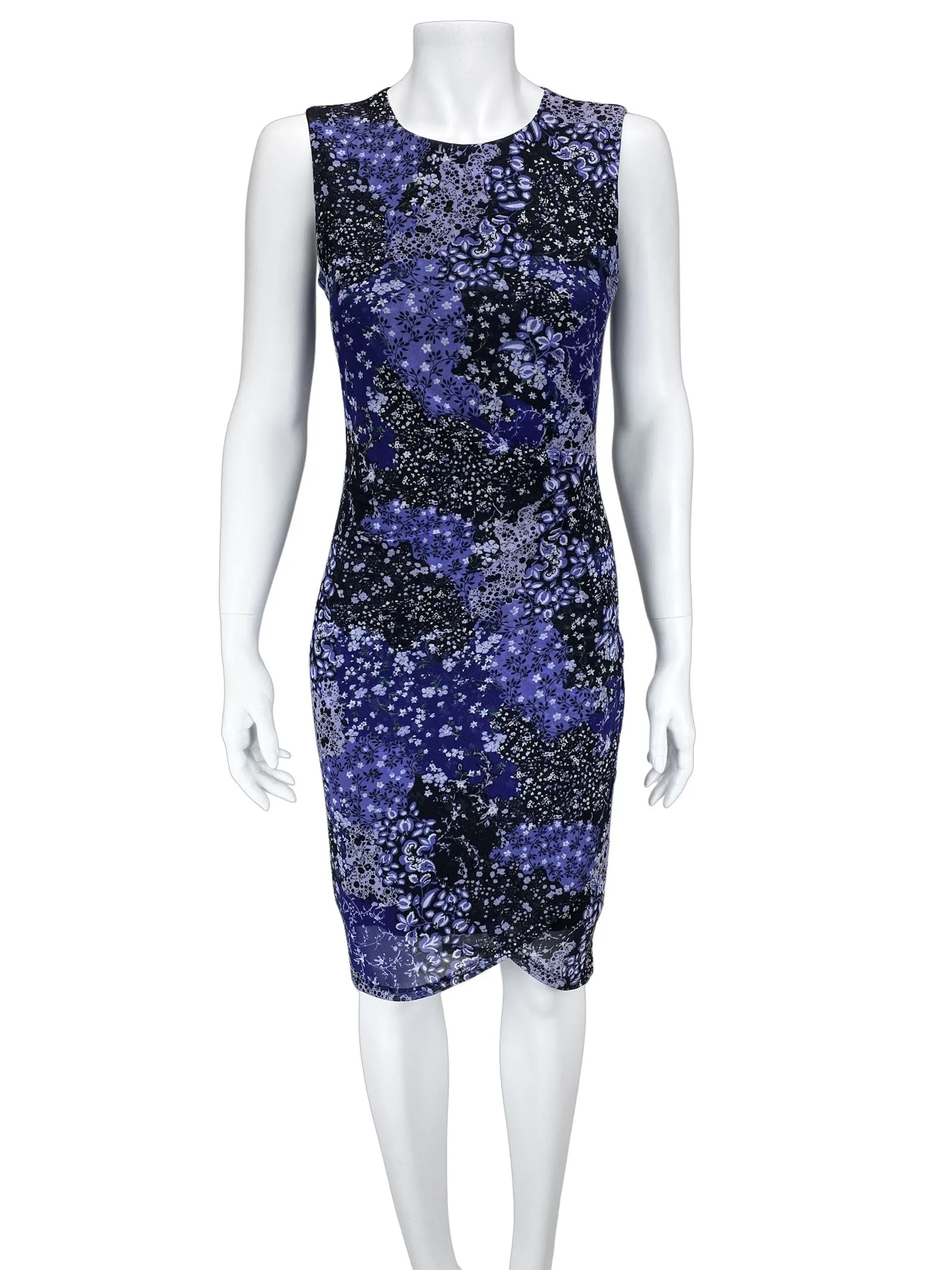 T Tahari, Women's Printed Mesh Ruched Dress, Black/Purple, Size XS