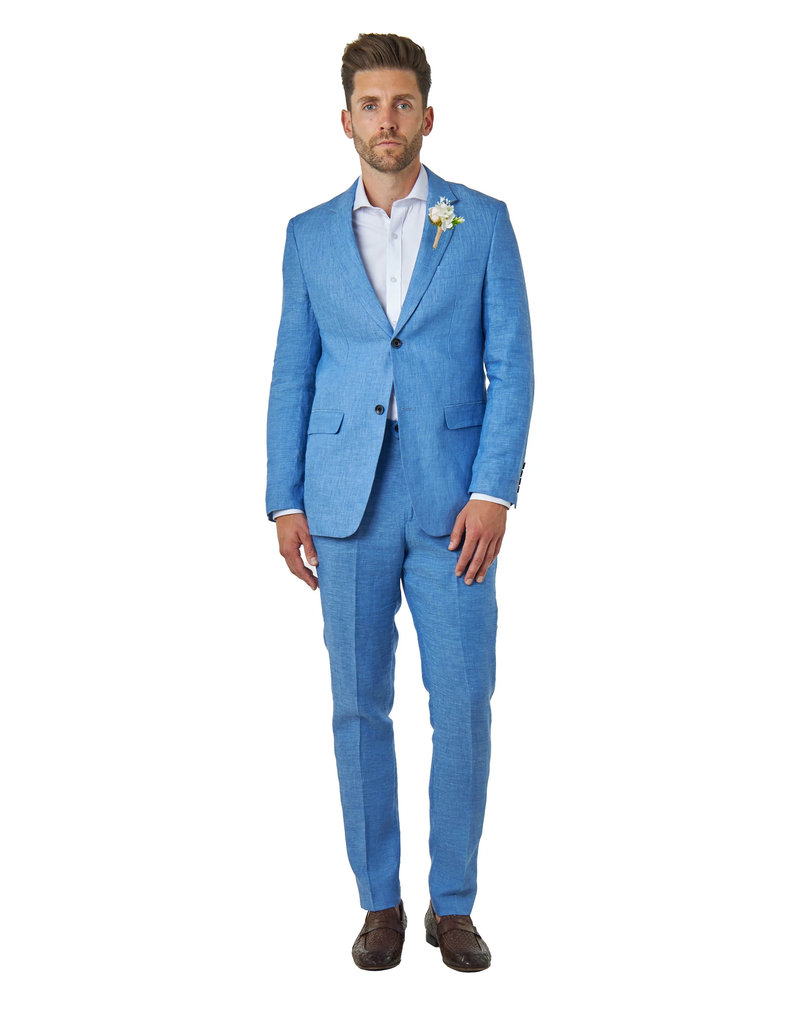 Tailored Fit Pure Linen Light Blue Summer Suit