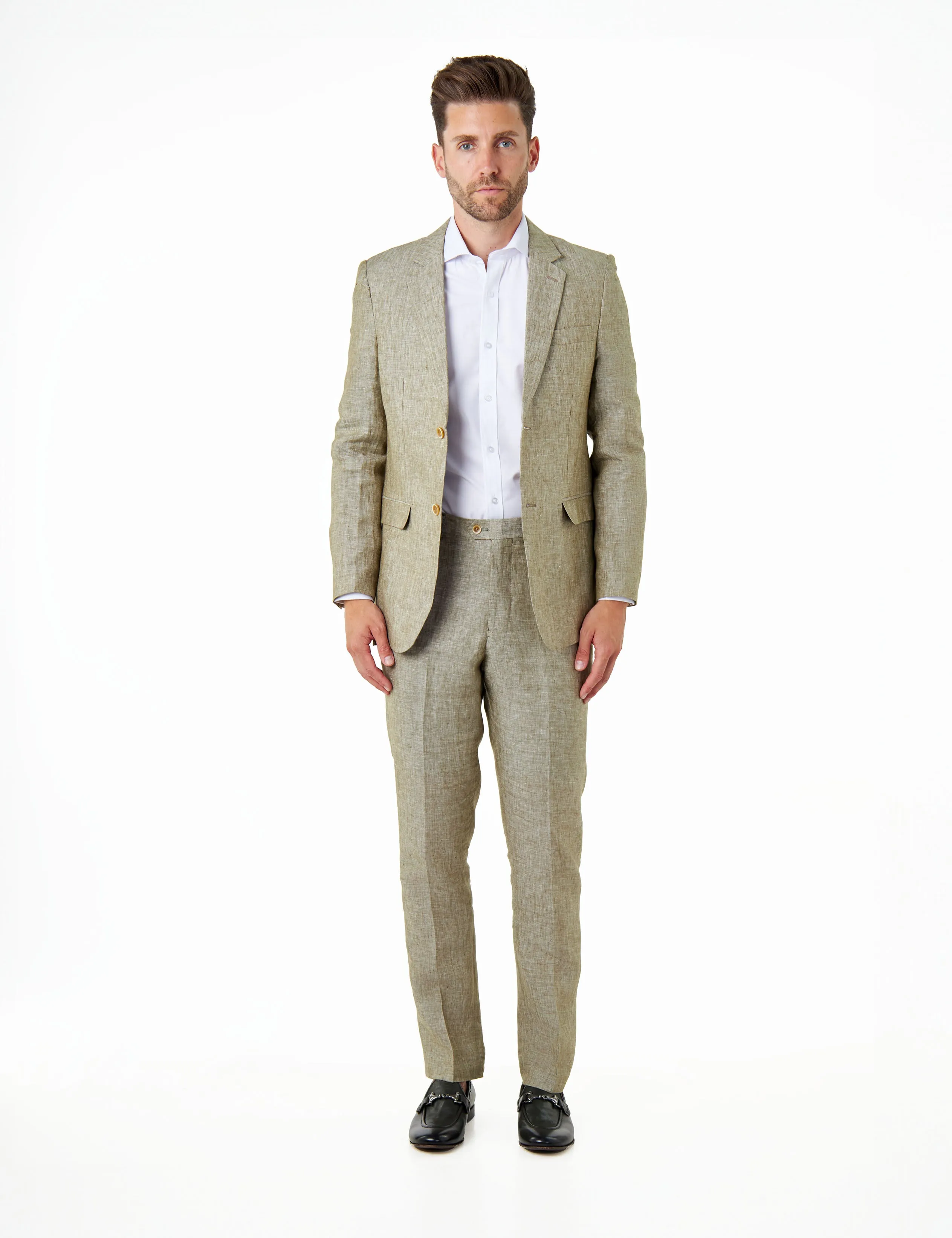 Tailored Fit Sage Green 100% Linen 2 Piece Suit