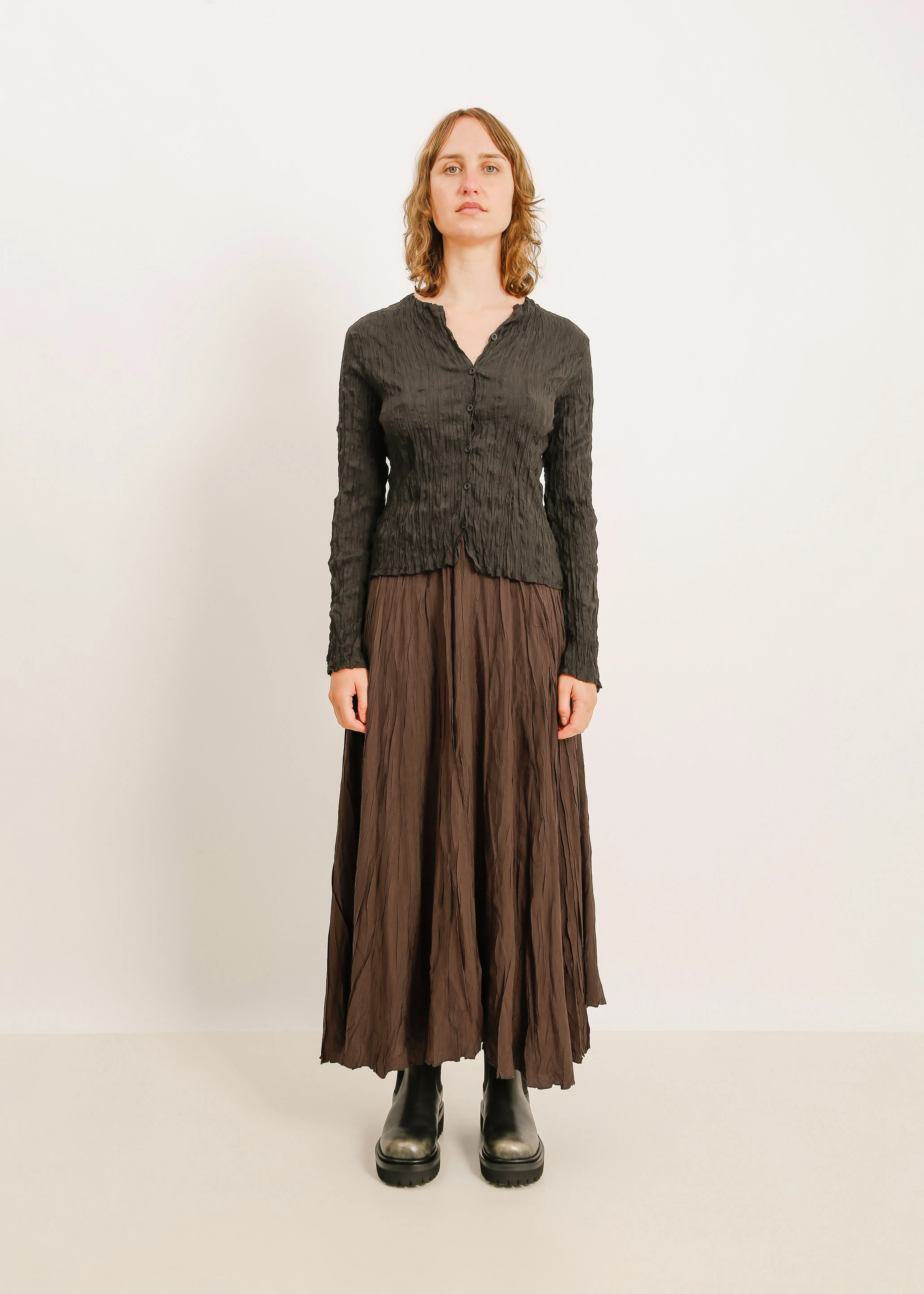 TANNER PLEAT CARDIGAN / BLACK