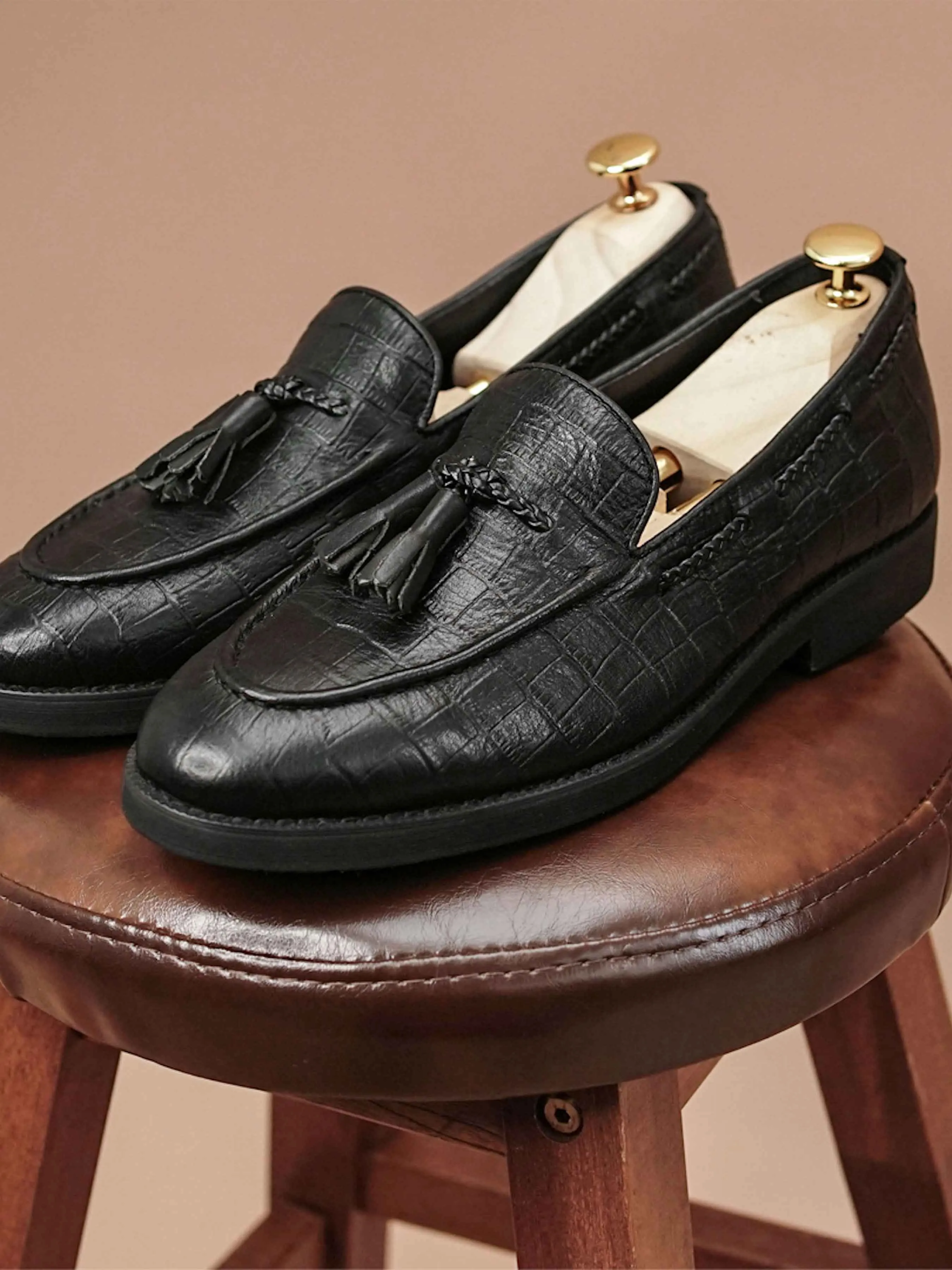 Tassel Loafer - Black Croco Leather (Crepe Sole)