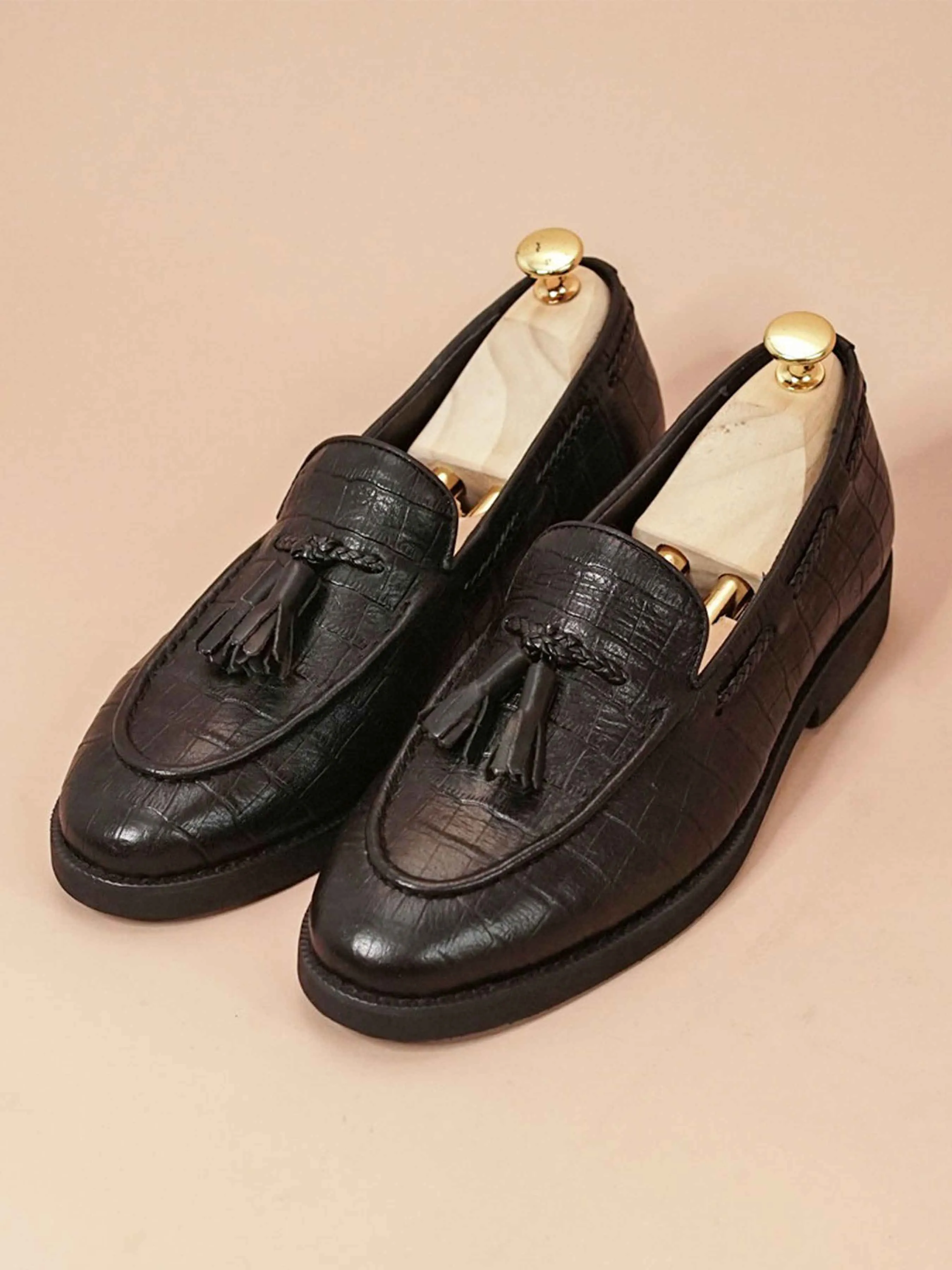 Tassel Loafer - Black Croco Leather (Crepe Sole)