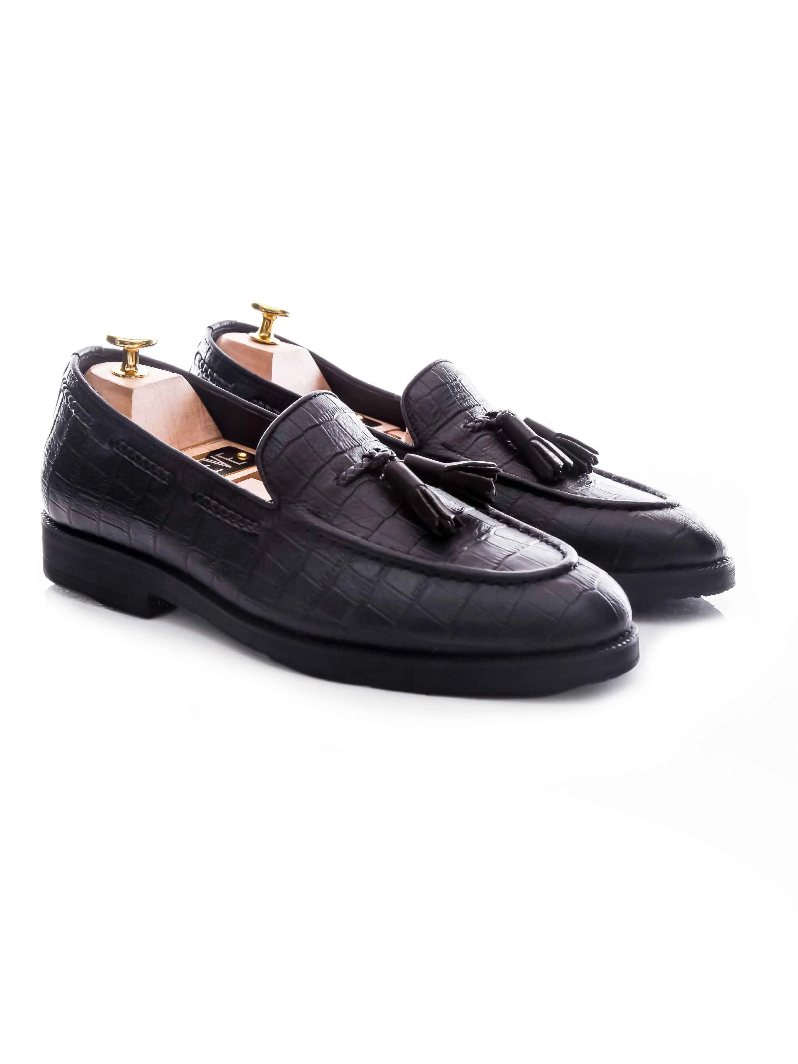 Tassel Loafer - Black Croco Leather (Crepe Sole)