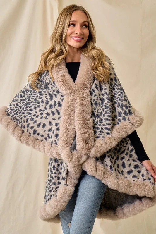 Taupe Faux Fur Shawl Women Fine Knit Open Front