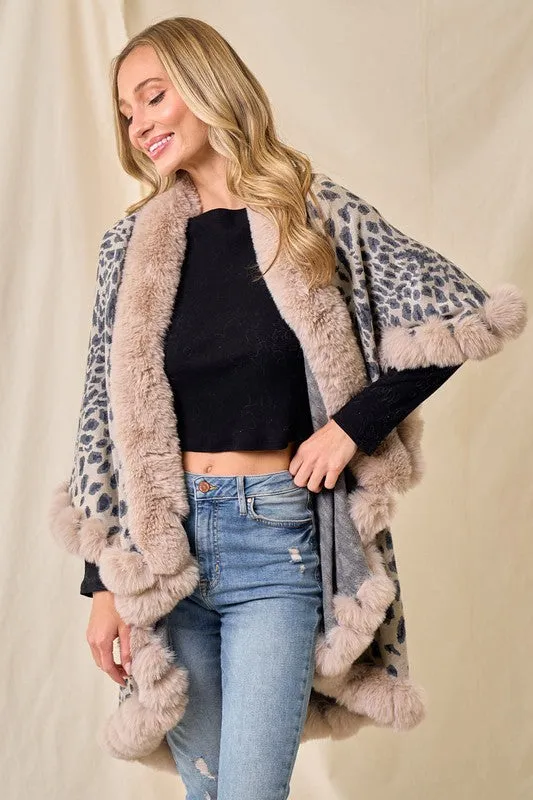 Taupe Faux Fur Shawl Women Fine Knit Open Front