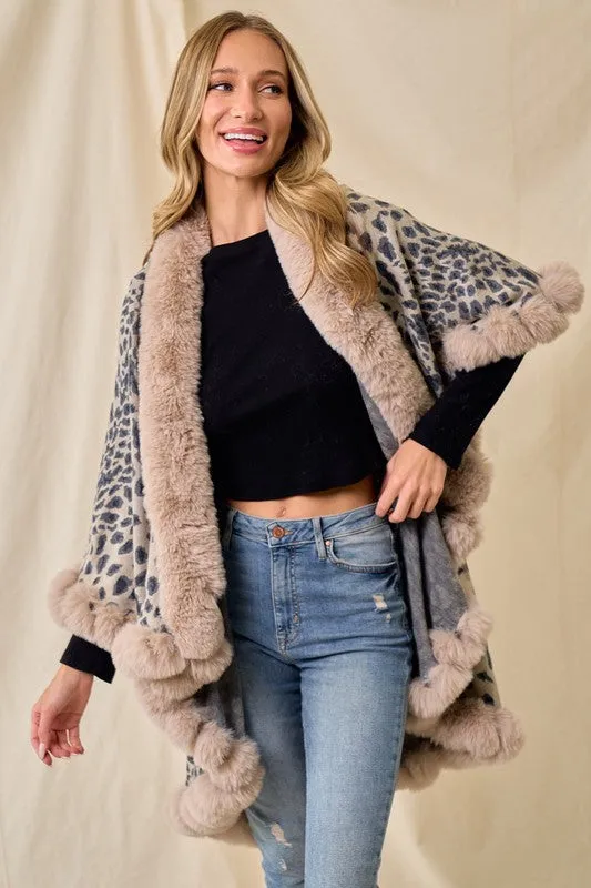 Taupe Faux Fur Shawl Women Fine Knit Open Front