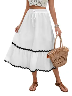 TEEK - White Tied Contrast Trim High Waist Skirt