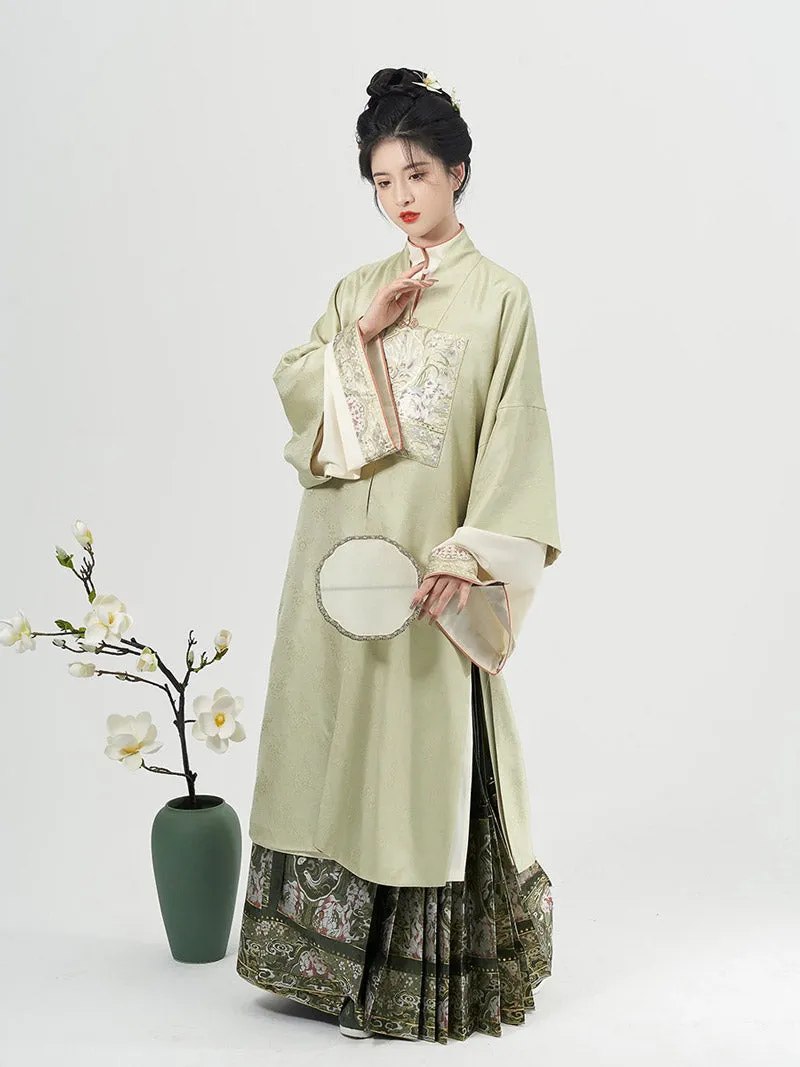 Traditional Ancient Chinese Style Phoenix and Peony Pattern Green Embroidery Mamianqun Hanfu Dress