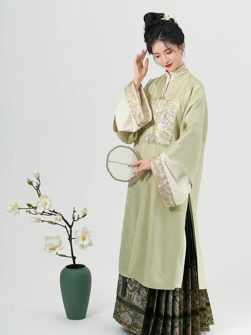 Traditional Ancient Chinese Style Phoenix and Peony Pattern Green Embroidery Mamianqun Hanfu Dress