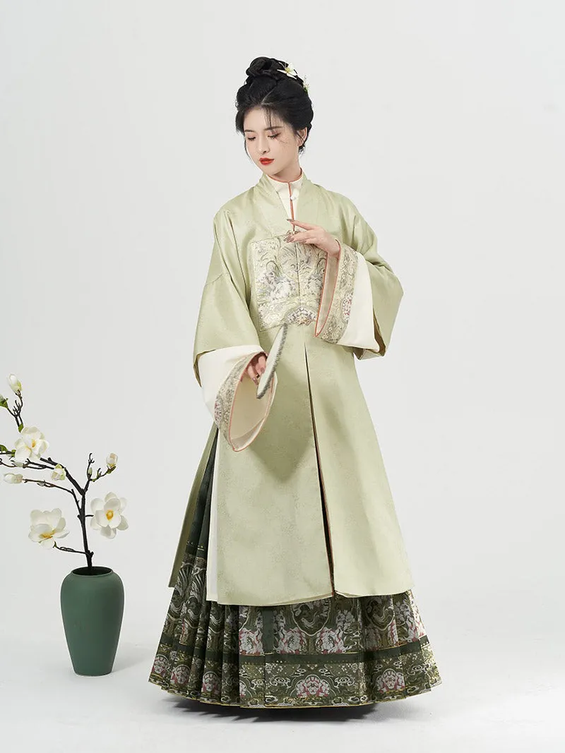 Traditional Ancient Chinese Style Phoenix and Peony Pattern Green Embroidery Mamianqun Hanfu Dress