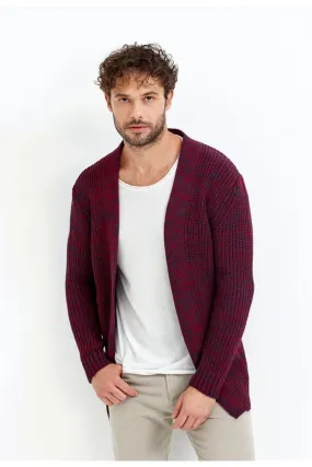 Traz Cool Men's Burgundy Melange Hooded Poncho Cardigan