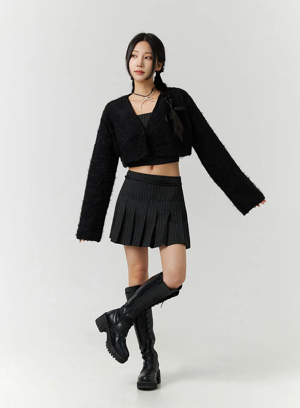 V-Neck Faux Fur Crop Jacket CD301