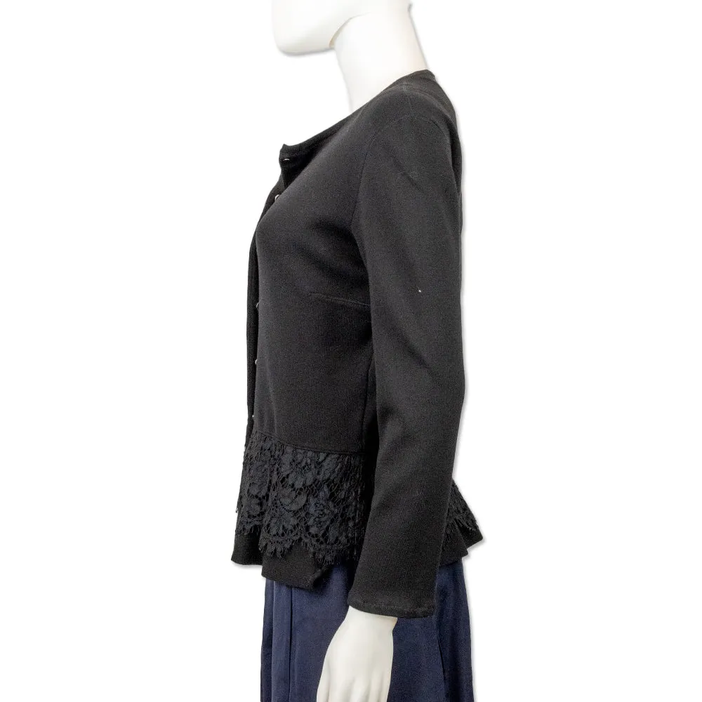 Valentino Black Floral Lace Trim Knit Cardigan