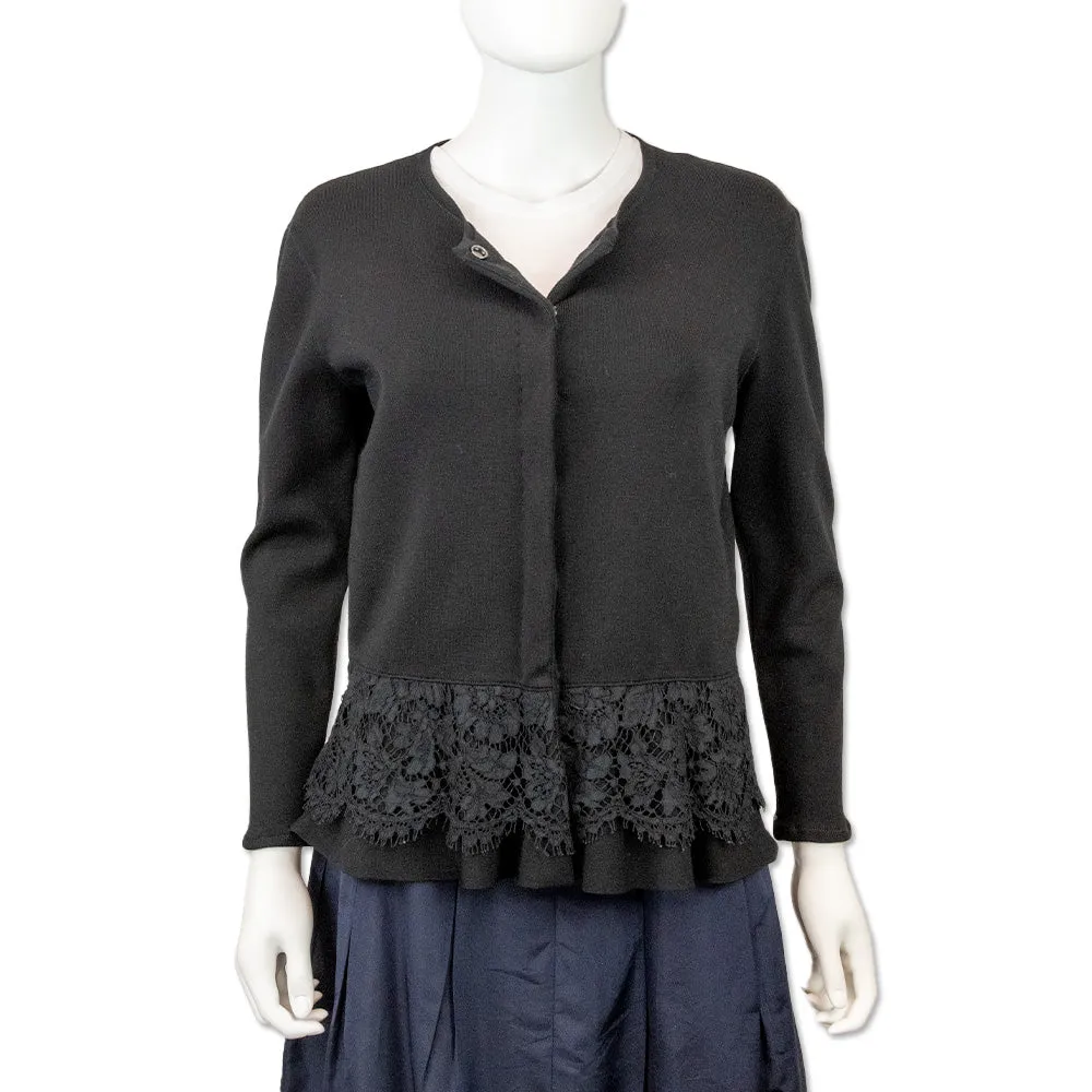 Valentino Black Floral Lace Trim Knit Cardigan