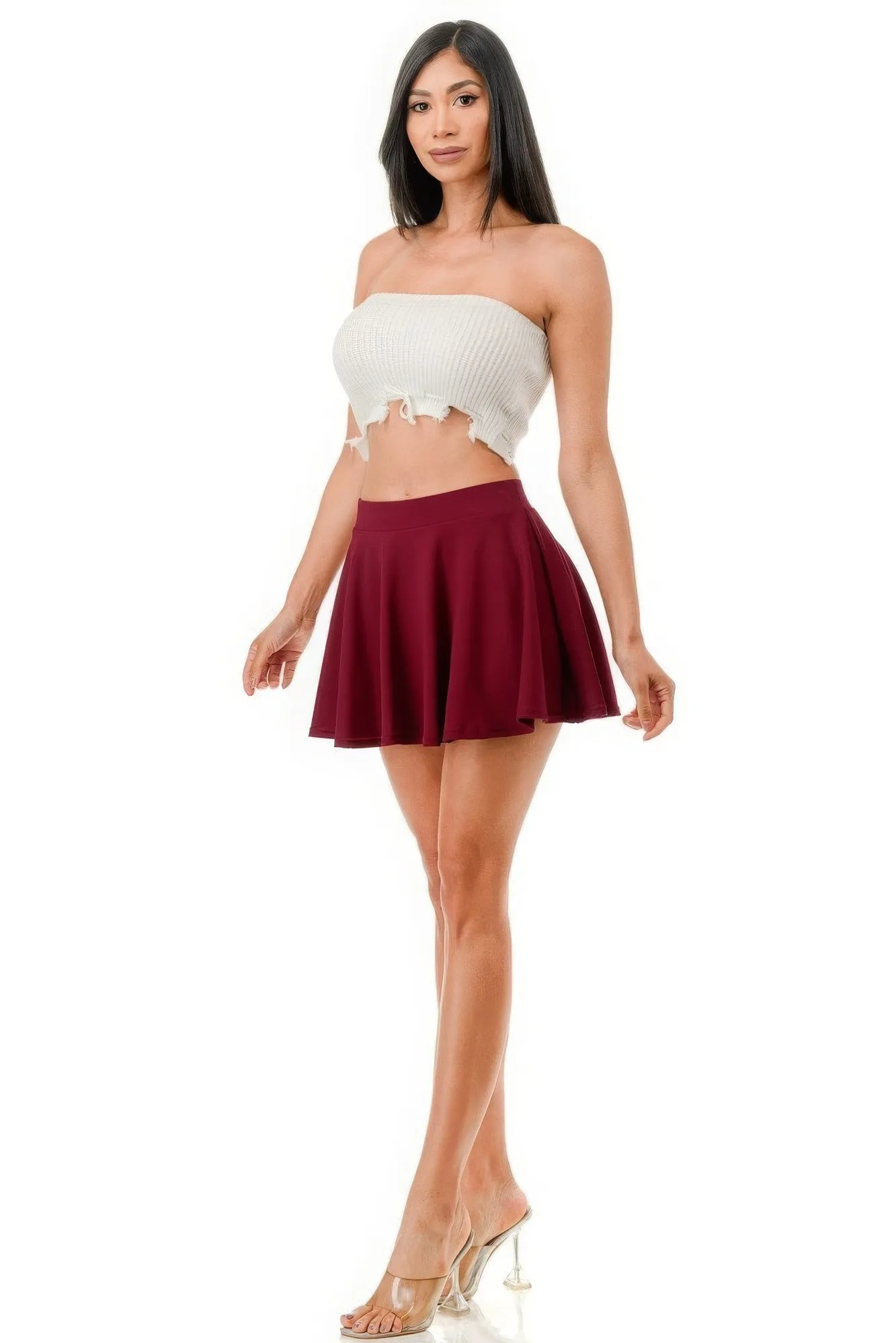 Venetian Red Pleated Mini Skirt