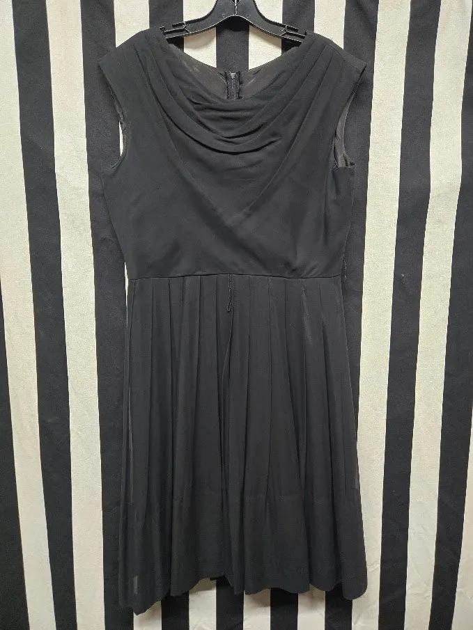 Vintage 50s Black Chiffon Pleated Dress