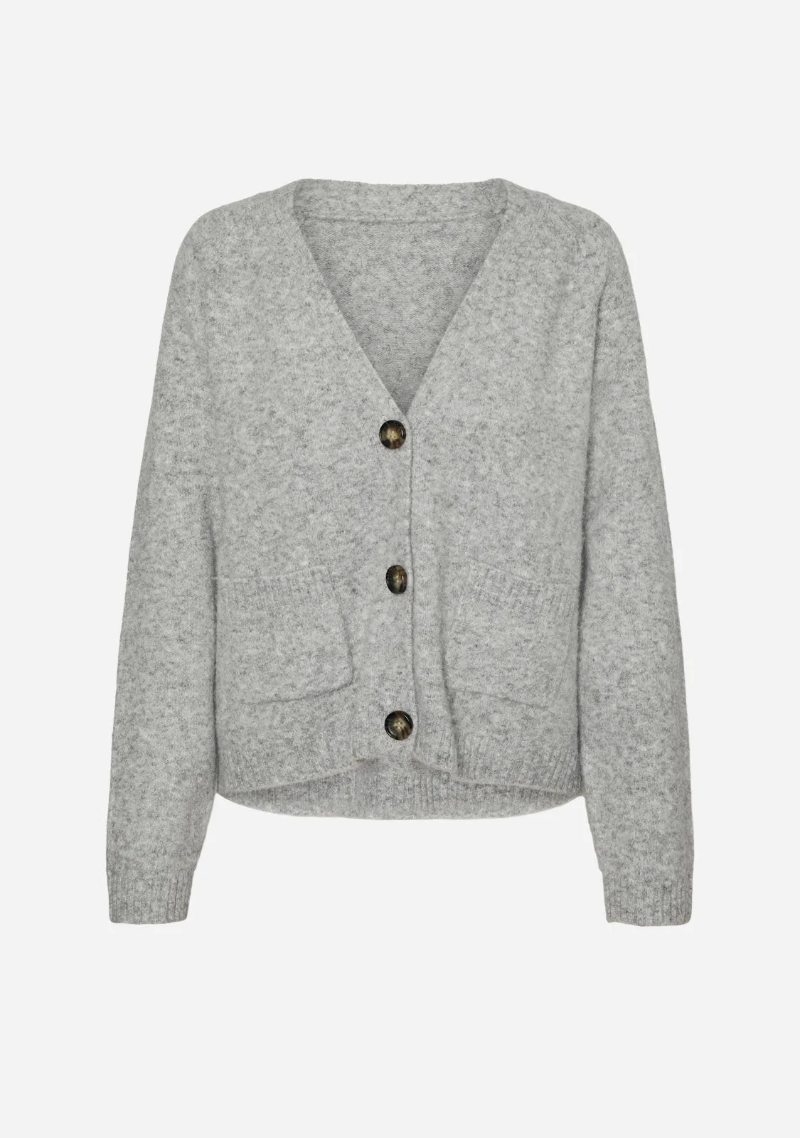 VM Boom LS V-Neck Button Cardigan Light Grey Melange