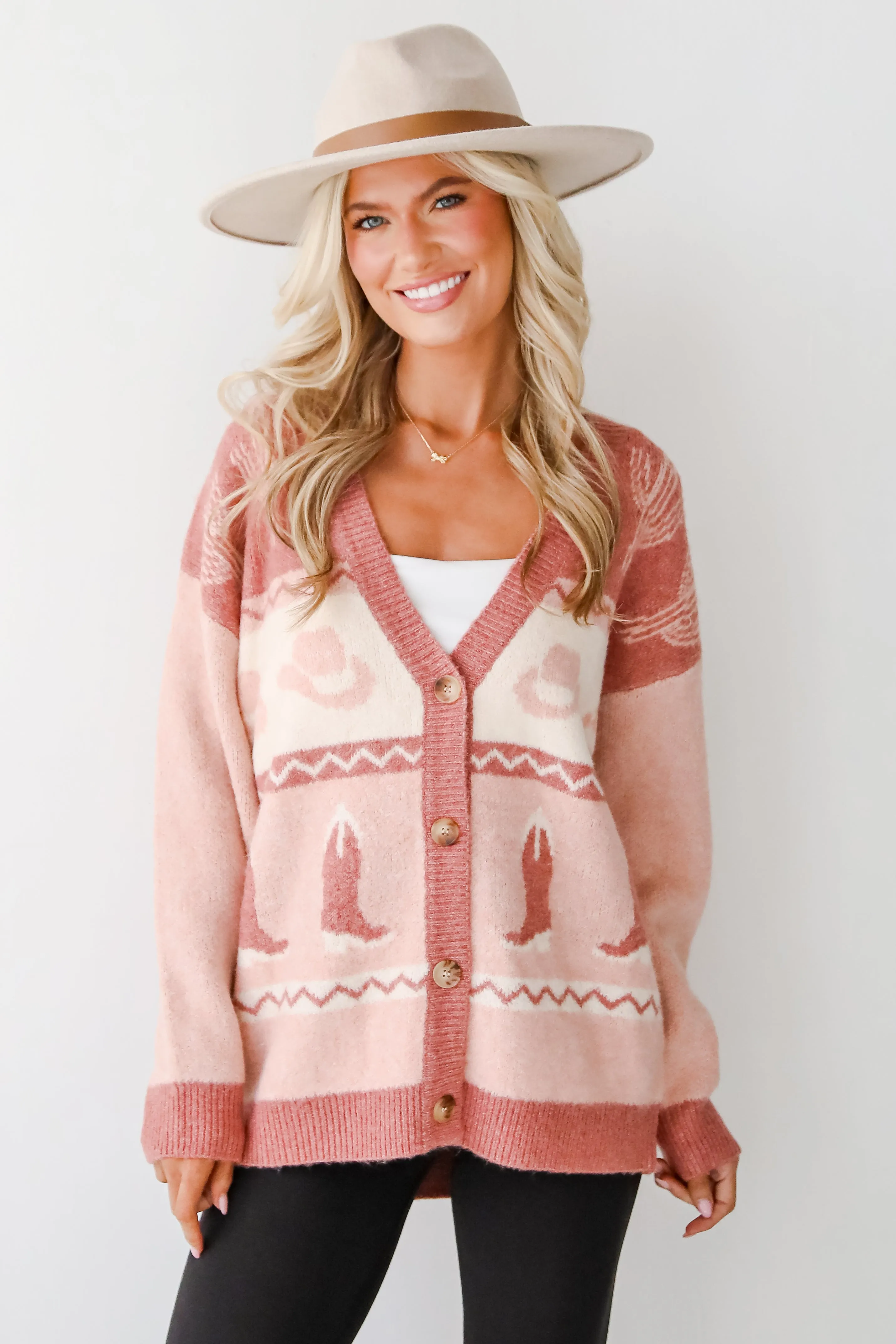 Western Vibes Blush Sweater Cardigan