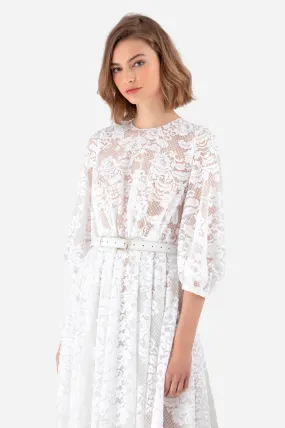 White Embroidered Lace Dress