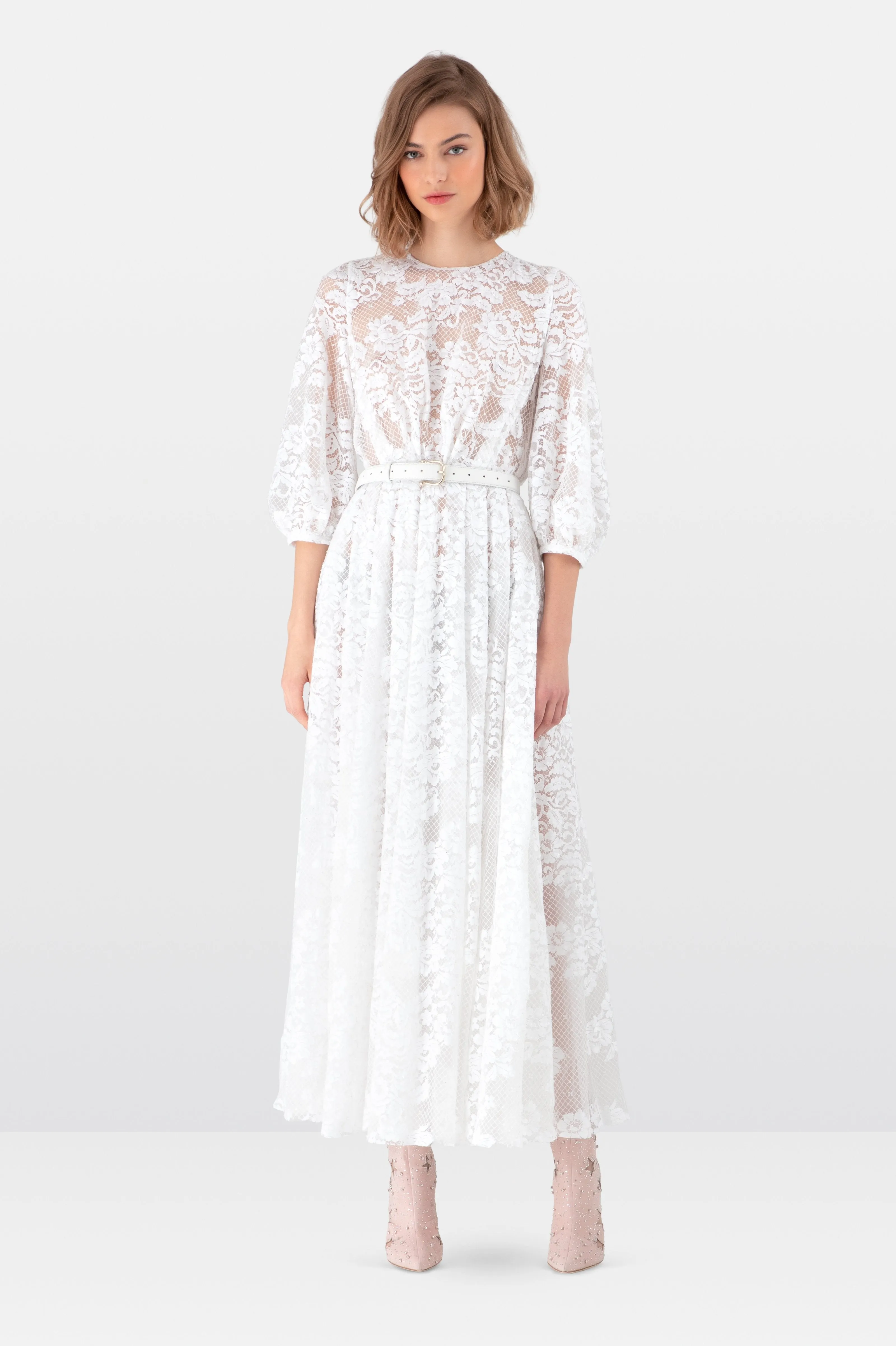 White Embroidered Lace Dress