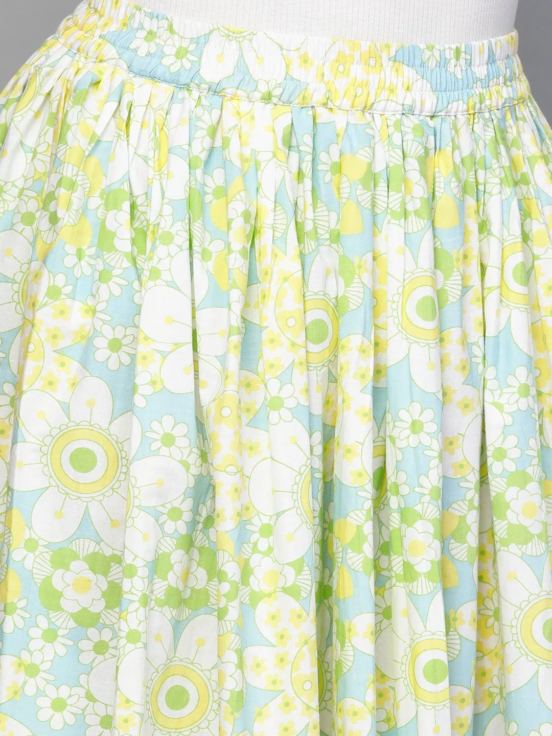 Women Blue & Yellow Floral Printed Flared Skirt