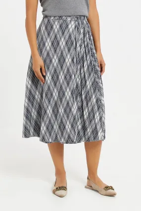 Women Charcoal Printed Pleated Skirt