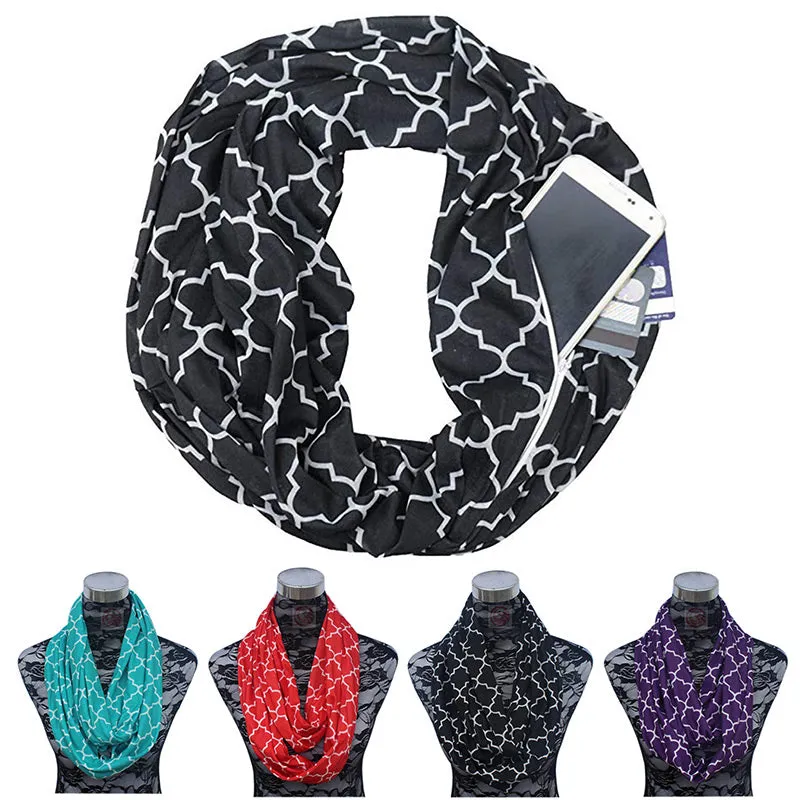 Women Winter Convertible Infinity Scarf with Pocket Loop Zipper