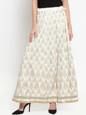 Women'S Cream Embellished Rayon Flared Skirt