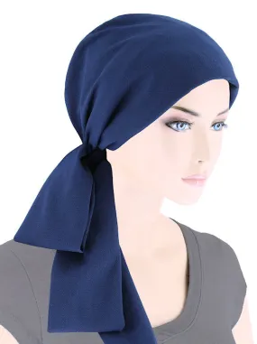 WPS-876#Head Wrap Scarf Navy Crepe Chiffon