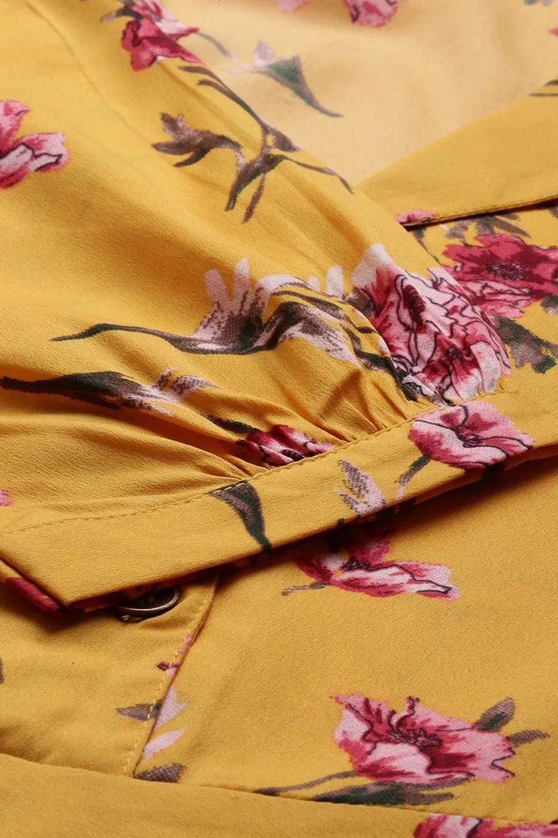 Yellow Georgette Floral Print Maxi Dress