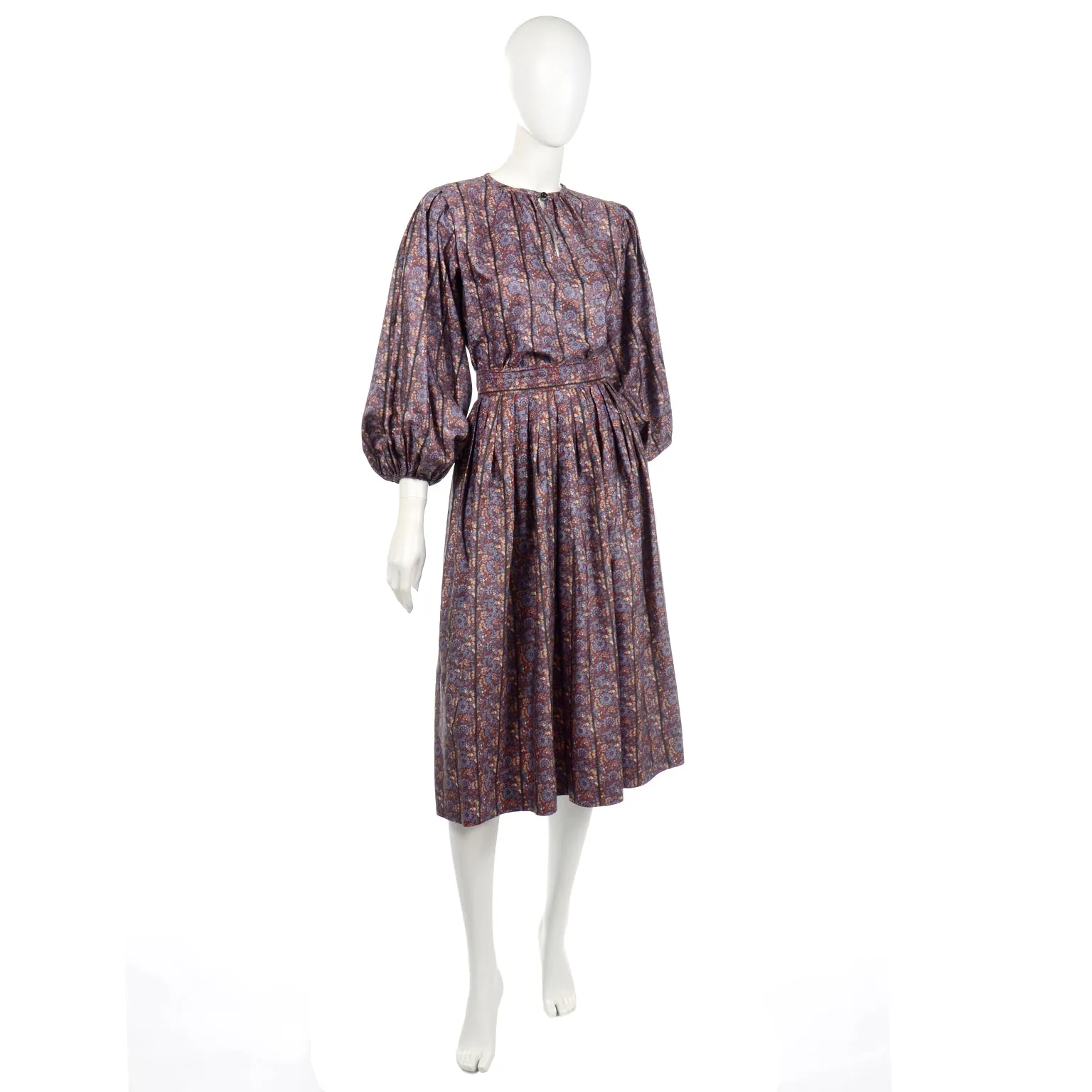 Yves Saint Laurent Vintage 1970s 2pc Day Dress with Printed Blouse and Skirt