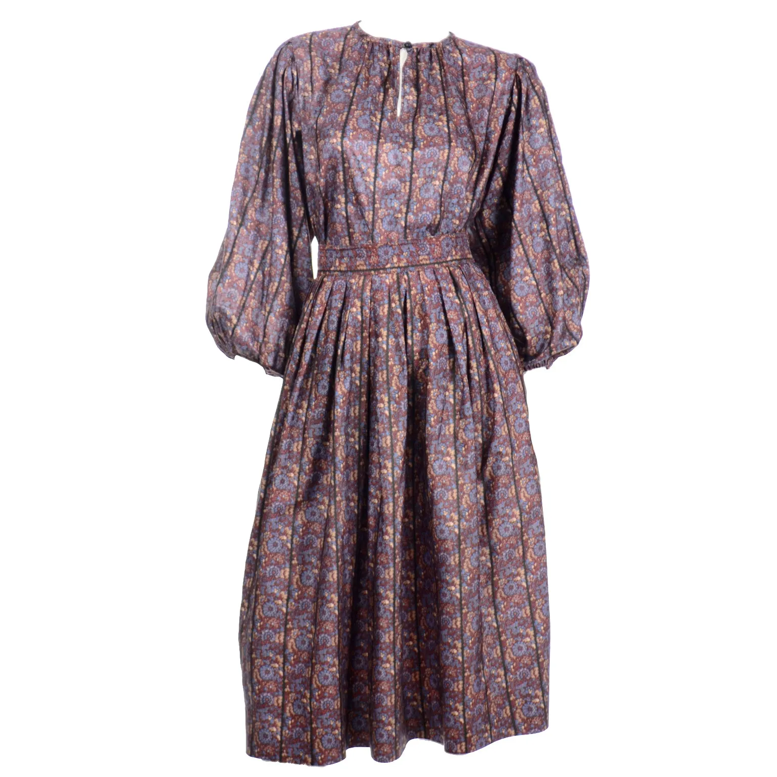 Yves Saint Laurent Vintage 1970s 2pc Day Dress with Printed Blouse and Skirt