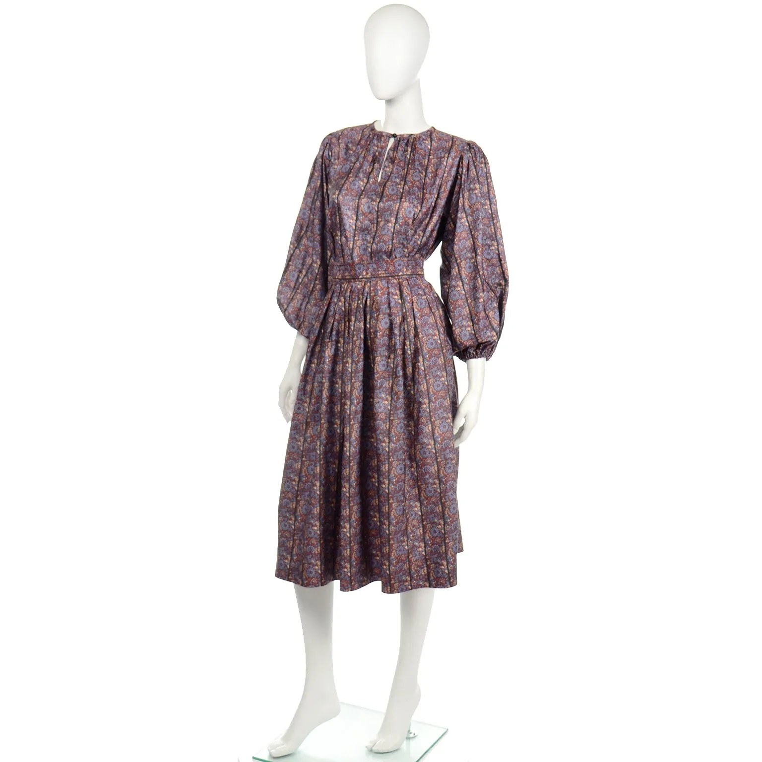 Yves Saint Laurent Vintage 1970s 2pc Day Dress with Printed Blouse and Skirt