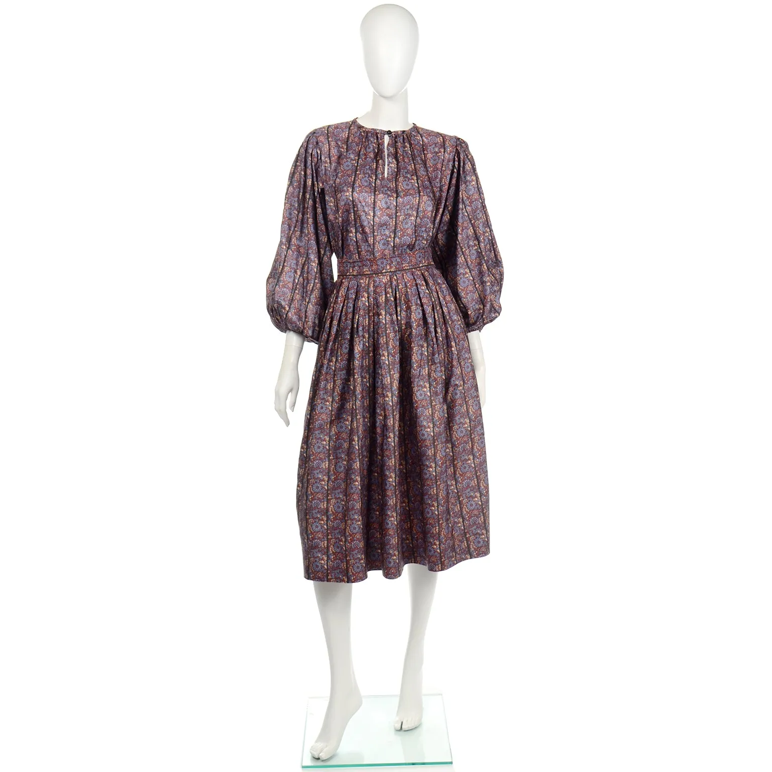 Yves Saint Laurent Vintage 1970s 2pc Day Dress with Printed Blouse and Skirt