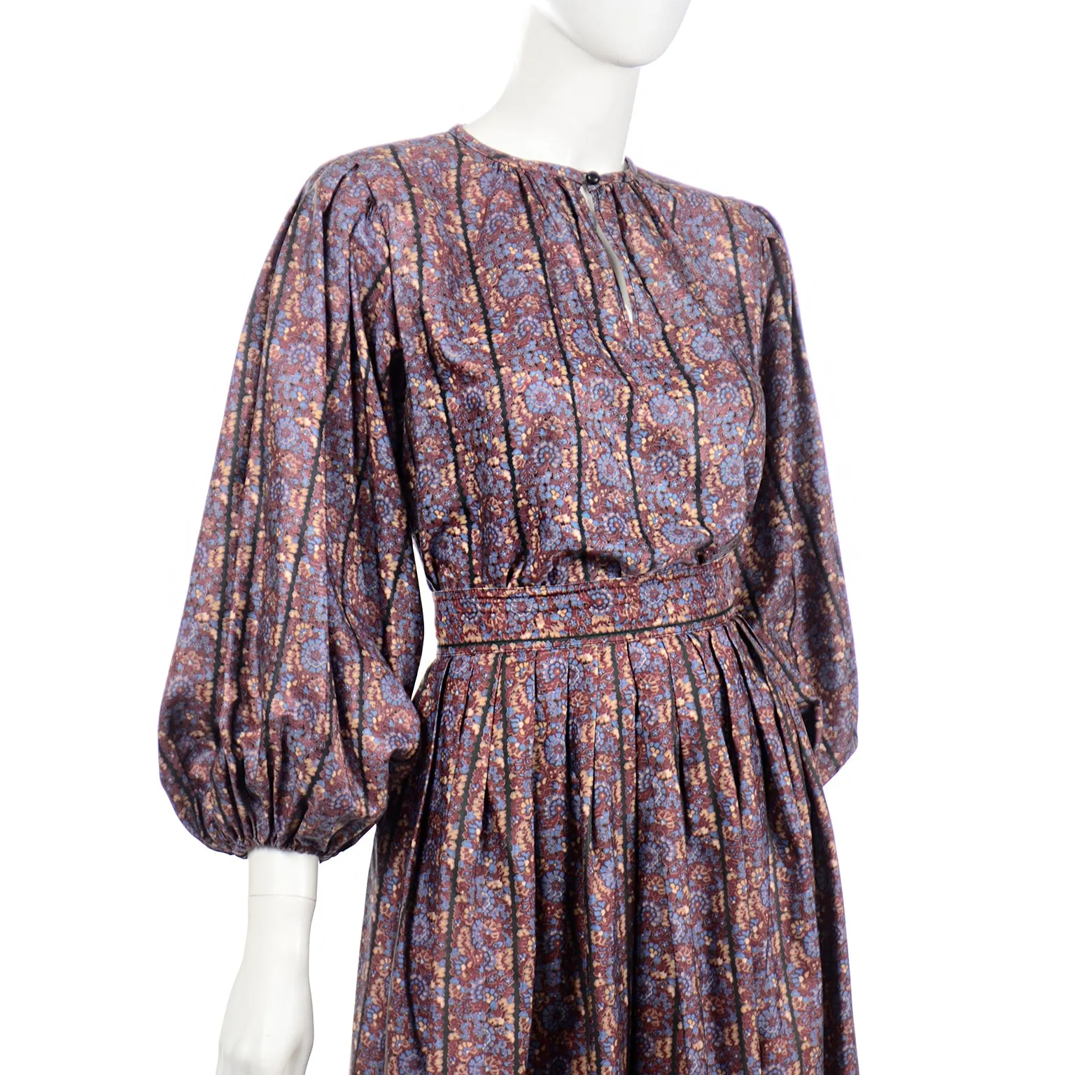 Yves Saint Laurent Vintage 1970s 2pc Day Dress with Printed Blouse and Skirt