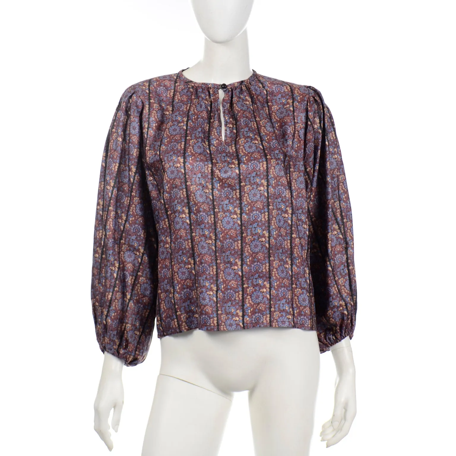 Yves Saint Laurent Vintage 1970s 2pc Day Dress with Printed Blouse and Skirt