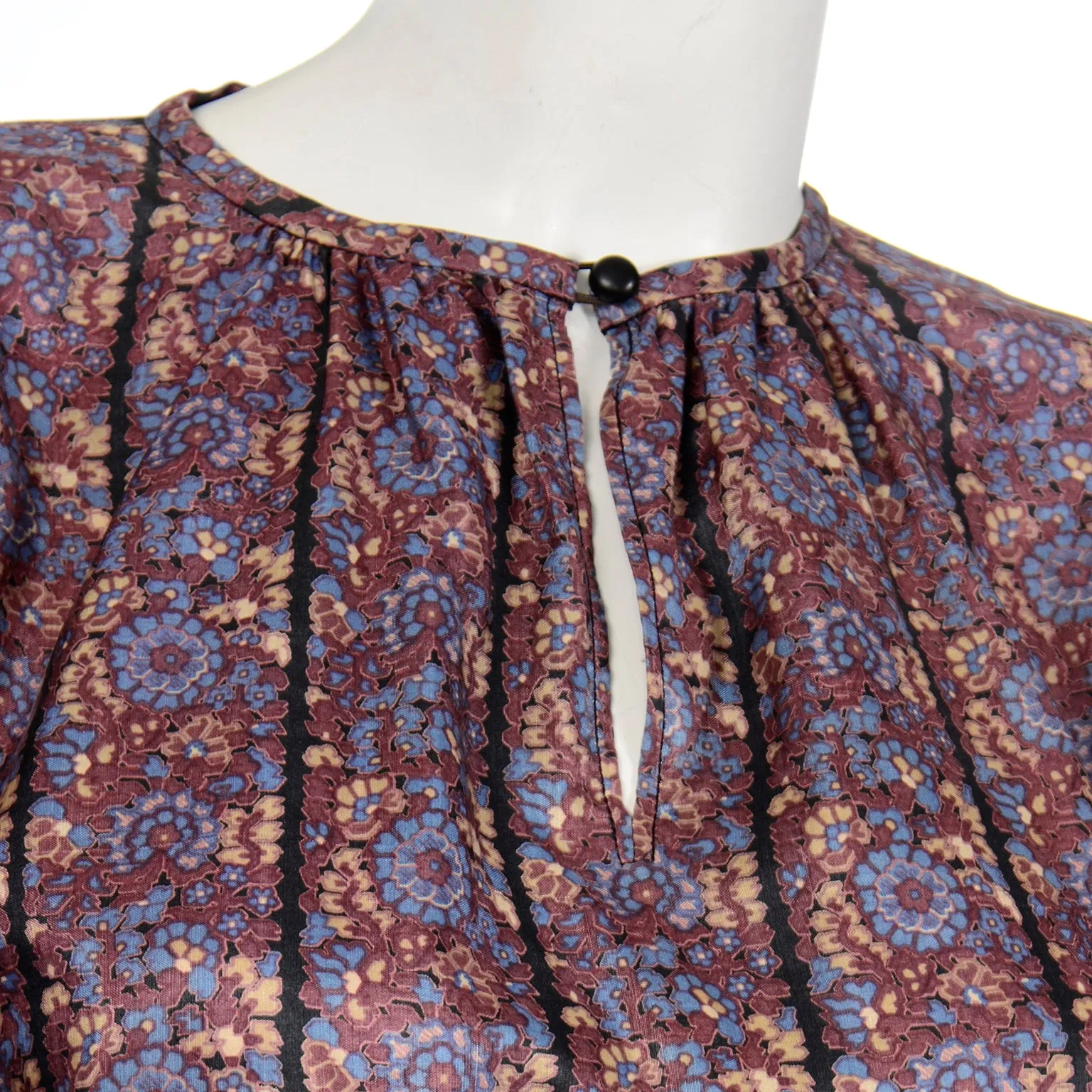 Yves Saint Laurent Vintage 1970s 2pc Day Dress with Printed Blouse and Skirt