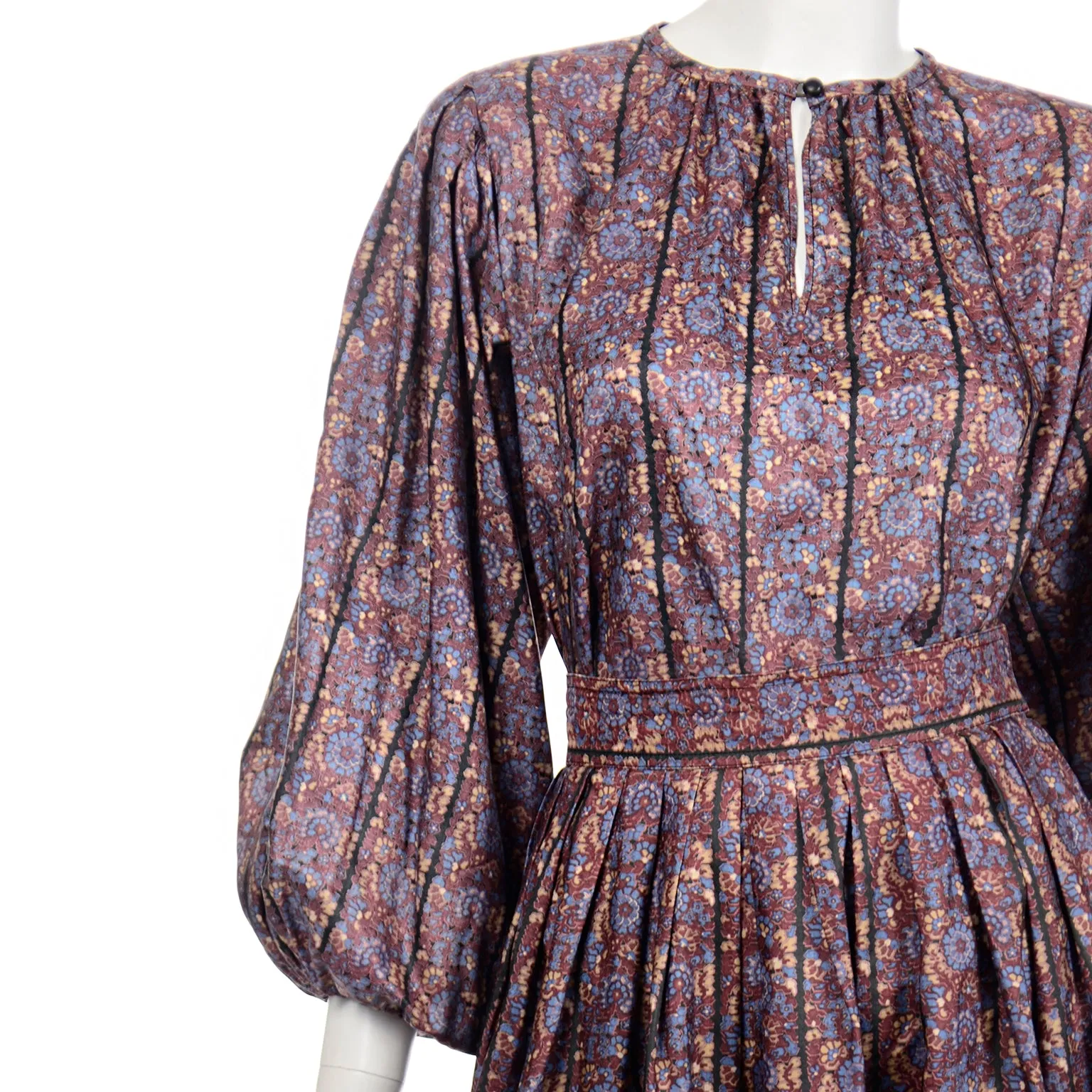 Yves Saint Laurent Vintage 1970s 2pc Day Dress with Printed Blouse and Skirt