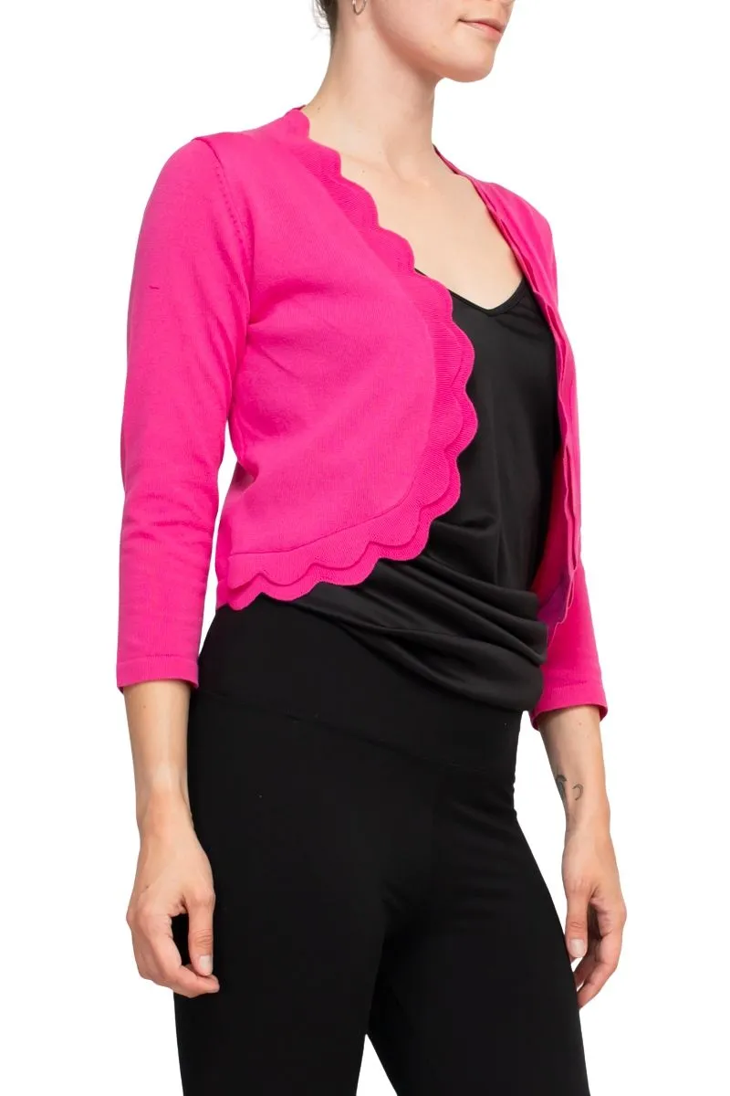 Zac & Rachel 3/4 Sleeve Open Faced Shrug with Tiered Scallop Details