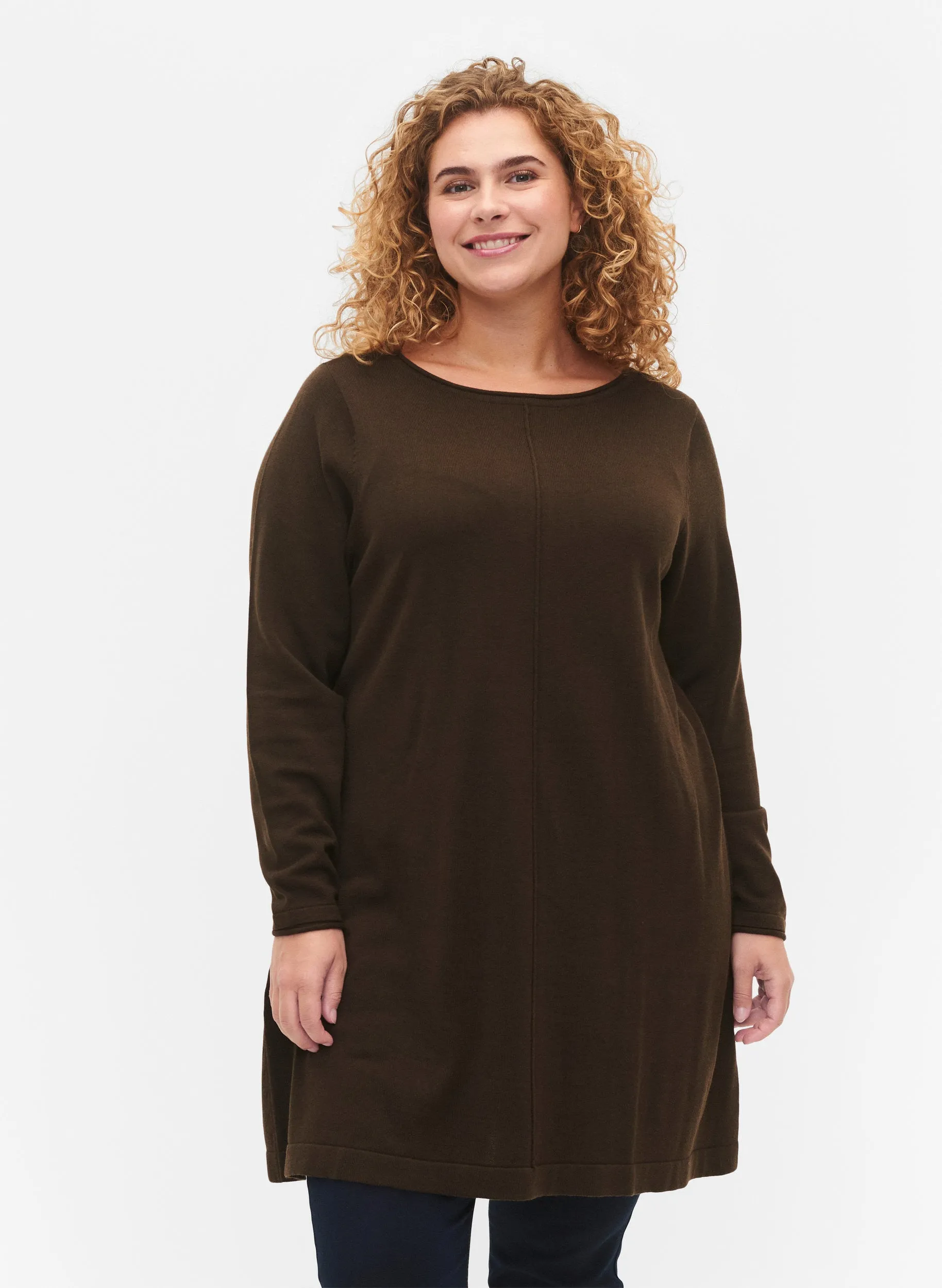 Zizzi Demi Knitted Dress in Brown